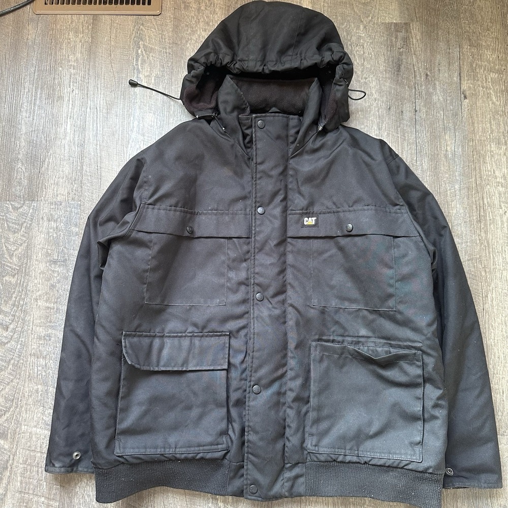 Caterpillar CAT Heavy Insulated Polyester‎ Men's XL Black Hooded Work Coat